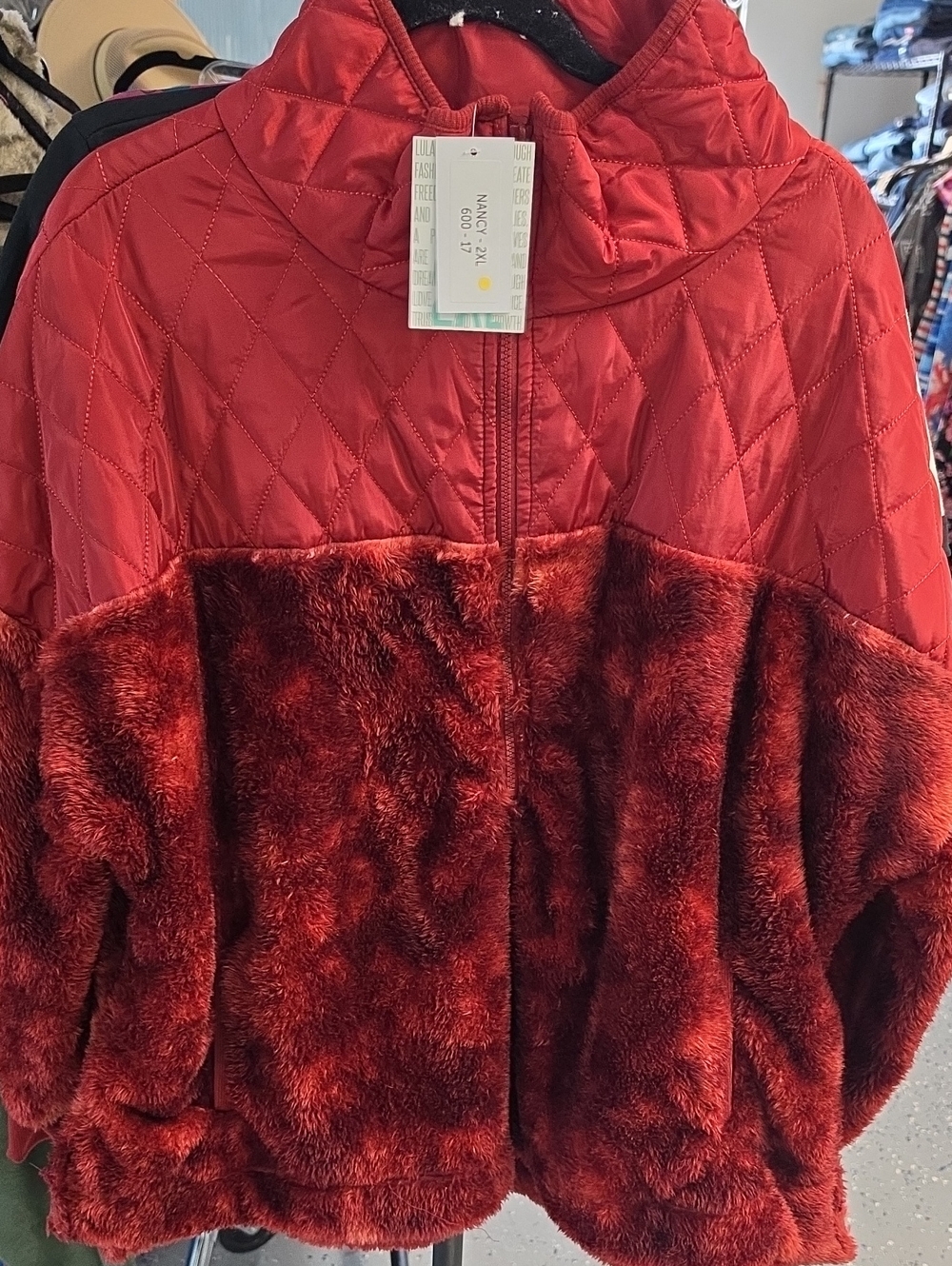 LuLaRoe Red Quilted & Faux-Fur Teddy Jacket